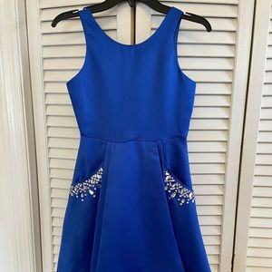 Rare Editions size 7 blue dress with pockets and stones